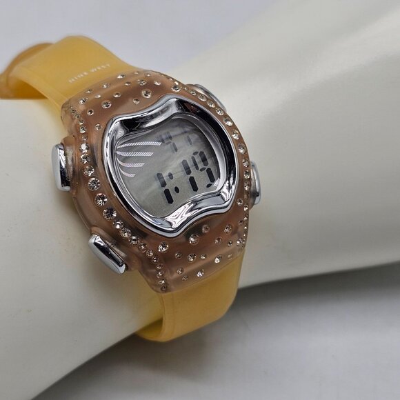 Nine West Womens Digital Watch Yellow Strap Crystal Accents Water Resistant - Picture 4 of 8